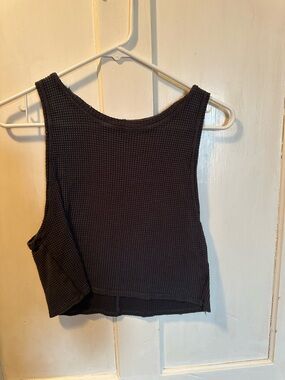 aerie Black Waffle Knit Cropped Tank
